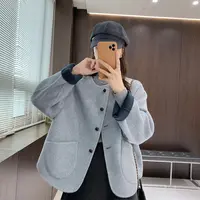 IMFLY金小金自制女装 绵羊毛外套DYW9877秋冬韩版撞色圆领外套