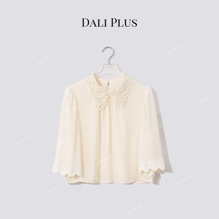 DALI PLUS“珍珠刺绣翻领休闲真丝衬衫”重磅桑蚕丝衬衫-D5LT2127