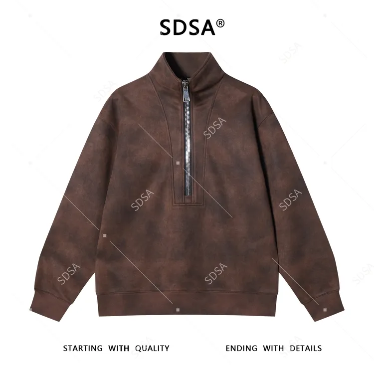 SDSA男士秋冬新款痞帅男装套头复古美式高街扎染半拉链立领卫衣