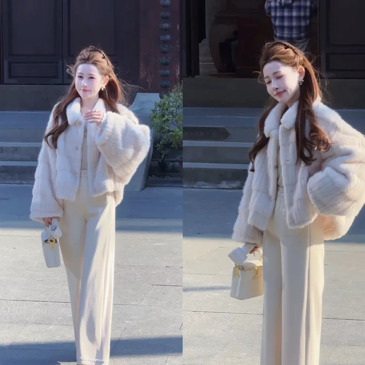 【婷婷】《富家千金》 慵懒翻领 仿真貂毛毛外套TT2SDTY3088