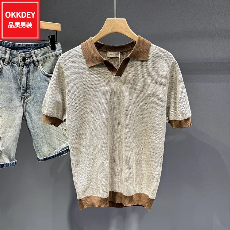 okkdey高端男士夏季薄款冰丝polo衫潮流翻领短袖t恤轻奢针织上衣