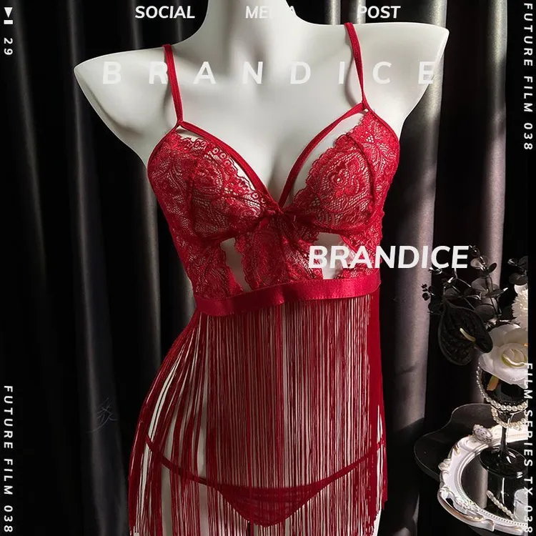 蕾丝花纹流苏热辣气质，黑 红