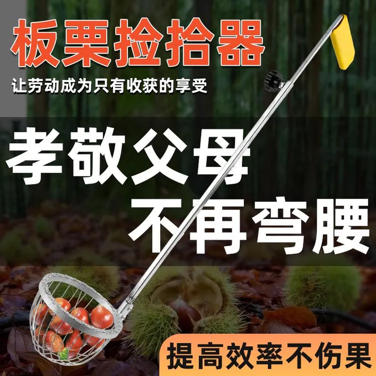 捡栗子神器捡板栗工具不锈钢伸缩杆捡果拾果收集不家用板栗剥壳器