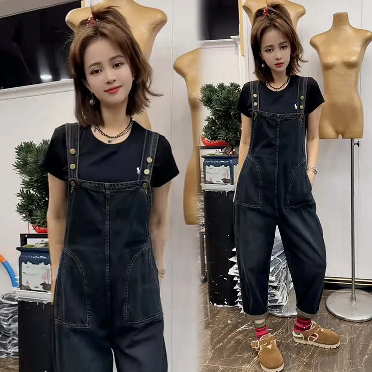 高含棉美式简约设计感牛仔背带裤女2026年夏季新款遮肉百搭裤子潮