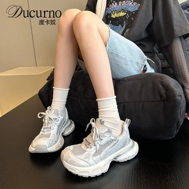 品质尖货2025新款网面透气厚底老爹鞋女百搭增高休闲运动鞋ins潮