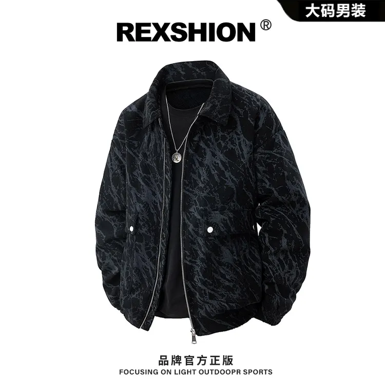 REXSHION秋季新款灯芯绒纹理感翻领夹克男美式复古休闲宽松外套男