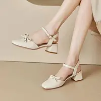 新款后空凉鞋3415女鞋夏甜美风中跟粗跟方头蝴蝶结单鞋24X