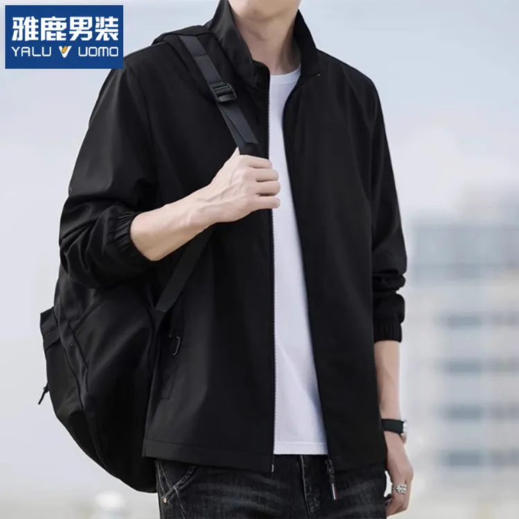 雅鹿2025春秋季新款休闲行政夹克外套男士纯色宽松潮牌男装上衣服