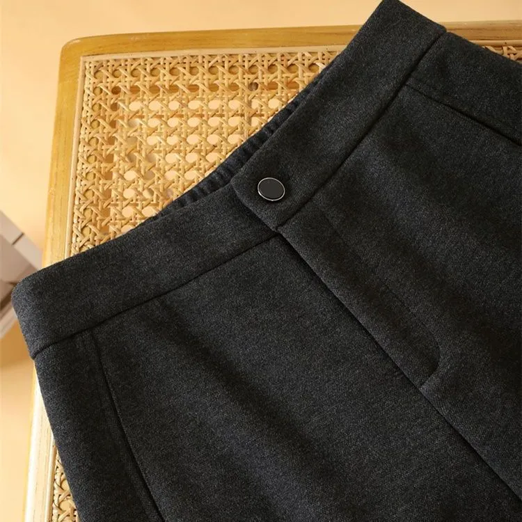 保暖老钱风直筒裤女高腰九分裤休闲裤子秋冬新款百搭毛呢哈伦裤子