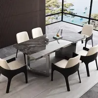 意式轻奢岩板餐桌家用长方形别墅高级感镜面设计悬浮餐桌加厚下挂
