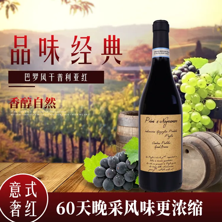 (原瓶进口）意大利风干工艺精选红葡萄酒14度普利亚进口干红