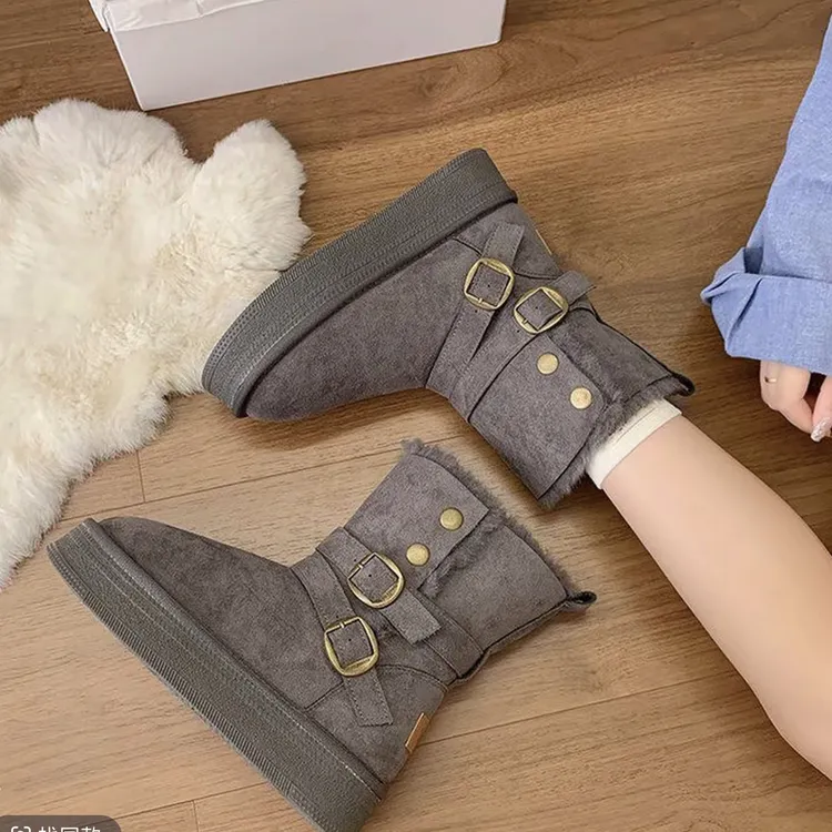 双时尚雪地靴冬季韩版时尚中跟青年女鞋胶粘加厚厚款