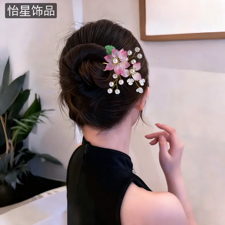 怡星新款荷花发饰古风汉服盘发簪子适合年轻人的旗袍头饰A397百搭