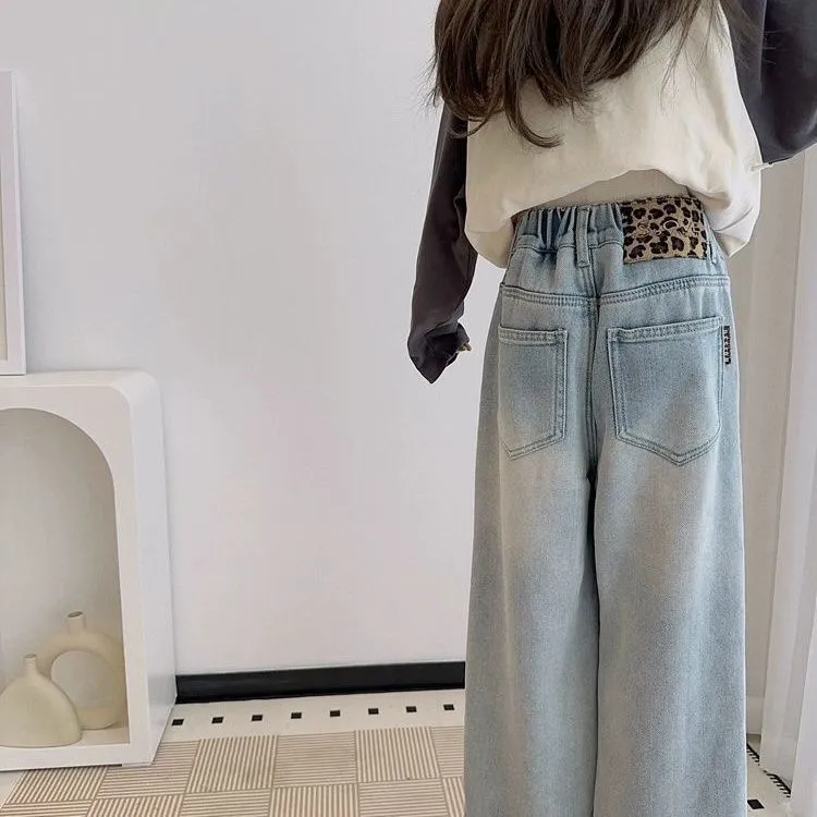 女童牛仔裤春秋装2025新款中大童韩版宽松儿童洋气阔腿裤女孩牛仔