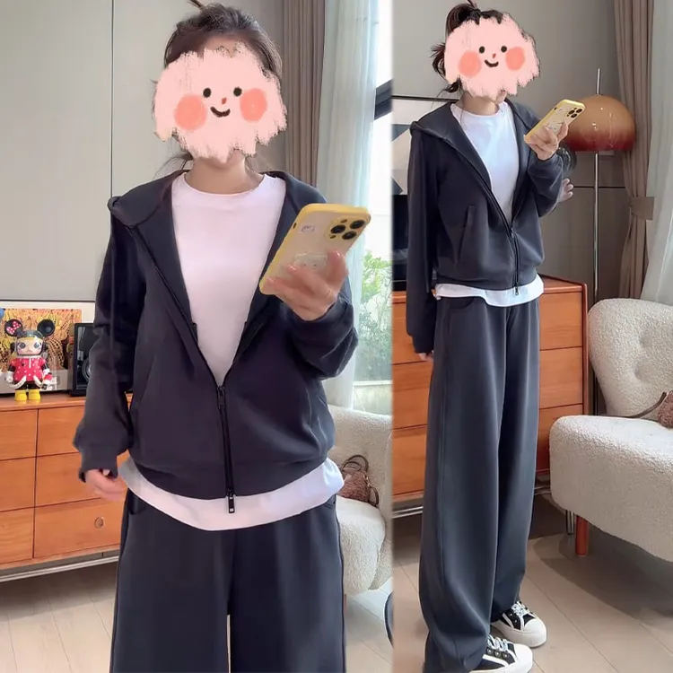 高级感时尚运动服套装女春秋季宽松显瘦短款连帽卫衣休闲裤两件套