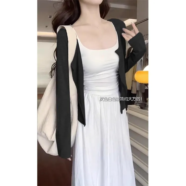 黑色防晒冰丝针织开衫女夏季2025新款吊带裙外搭罩衫薄款外套上衣