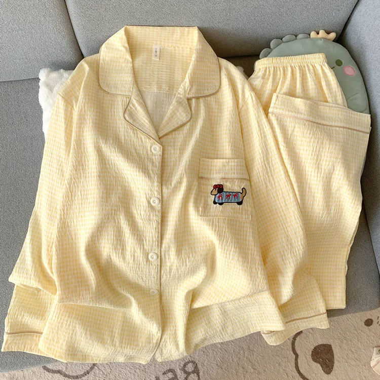 腊肠狗睡衣女款2025新款春秋季纯棉纱布长袖套装开衫家居服夏