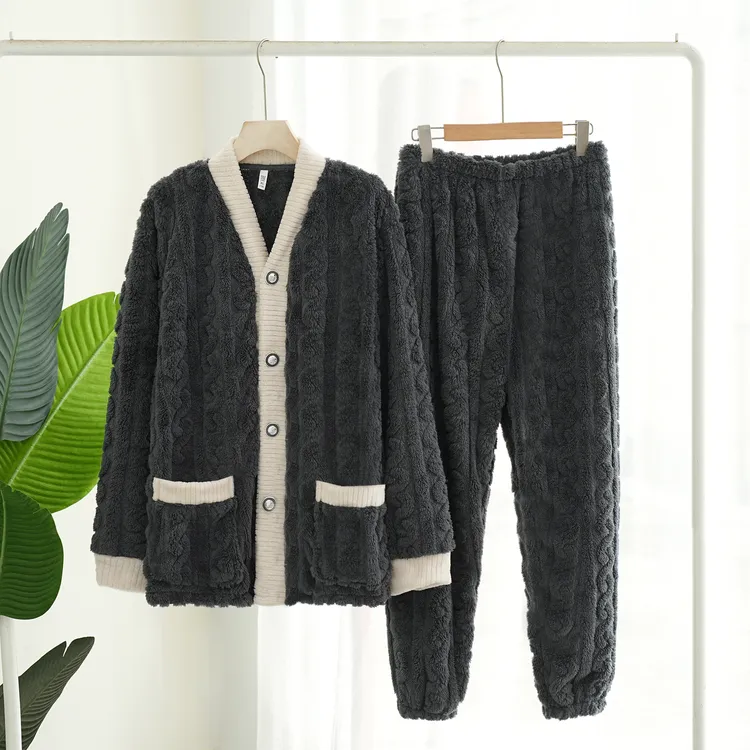 睡衣男家居服牛奶绒珊瑚绒法兰绒保暖加绒长袖舒适男士秋冬季宽松