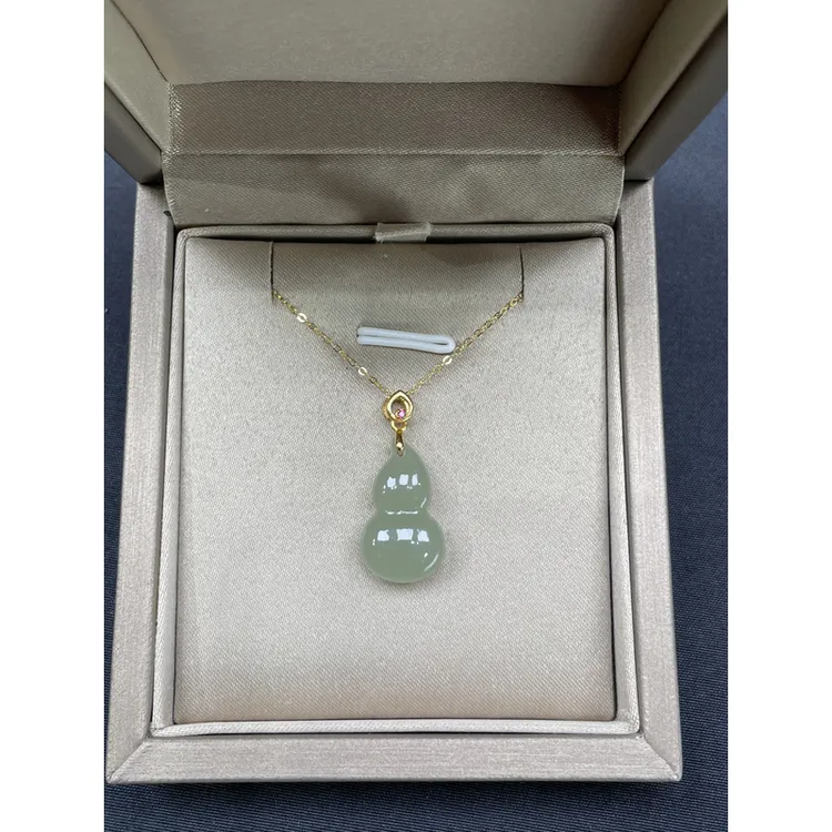 拾珍和田玉吊坠双面葫芦浅银镀金镶嵌气质时尚精美素款坠链百搭