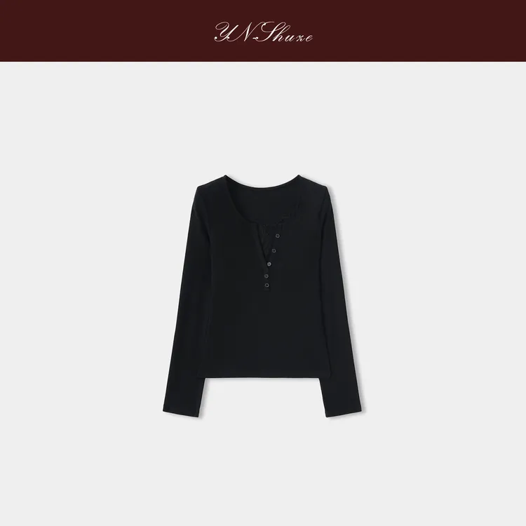 YN-SHUZE【蕾丝墨调】设计师百搭蕾丝打底上衣SZ-YNC-25S085