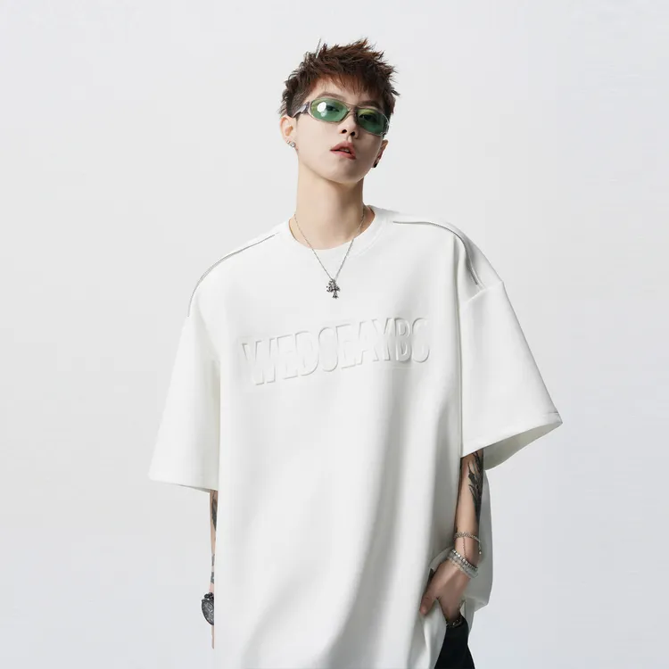 V37重磅短袖t恤男2025新款夏季穿搭字母印花宽松休闲圆领半袖体恤
