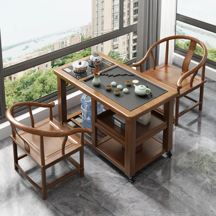 实木阳台小茶桌茶车茶台家用小户型烧水壶泡茶一体套装新中式茶几