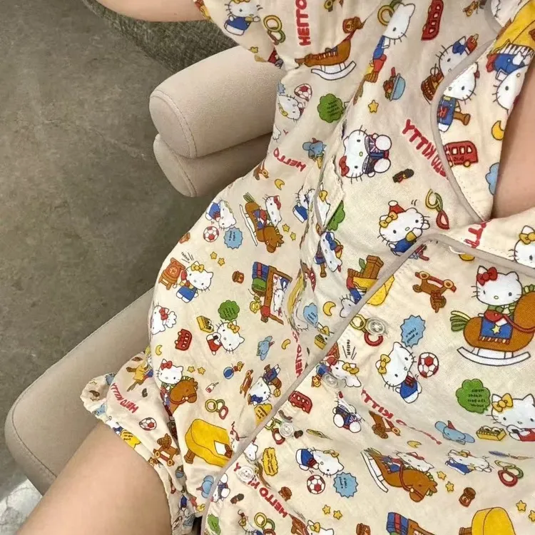 睡个好觉kitty短袖短裤25新款夏季翻领套装家居服套装睡衣家居服