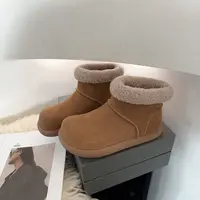 素陌冬季保暖羊皮毛一体雪地靴大土豆短靴百搭真皮棉鞋防滑20161