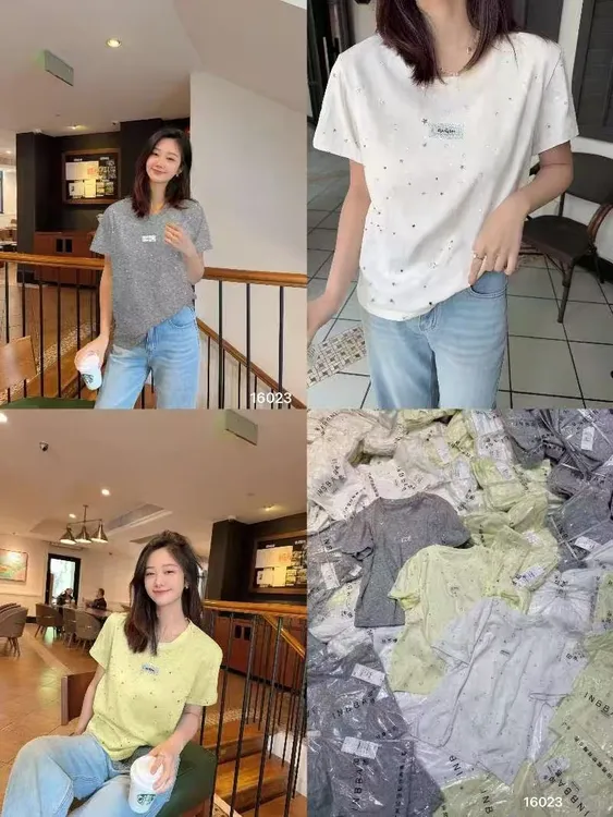 常规圆领通勤烫钻公主风短袖T恤印花宽松显瘦修身ol