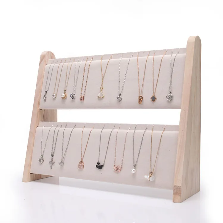首饰展示架 实木可折叠项链展示架双层吊坠展示架珠宝首饰收纳架