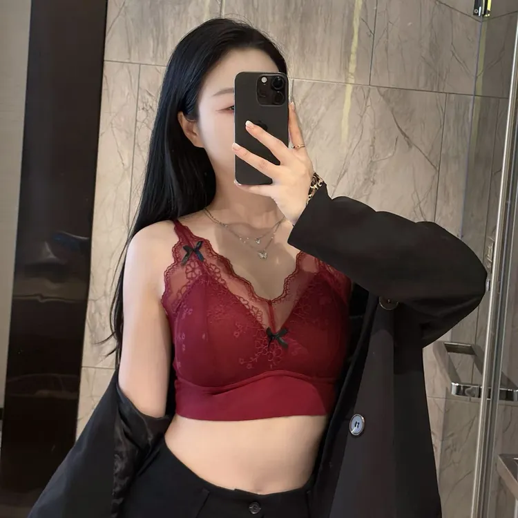 「套装」大码勃艮第红新年本命年内衣文胸两件套蕾丝内裤高腰加肥