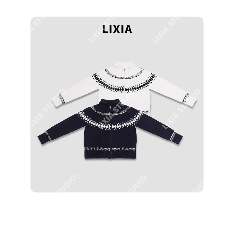 LIXIA【秋日私语】时尚费尔岛风慵懒舒适100羊毛开衫毛衣-D9161
