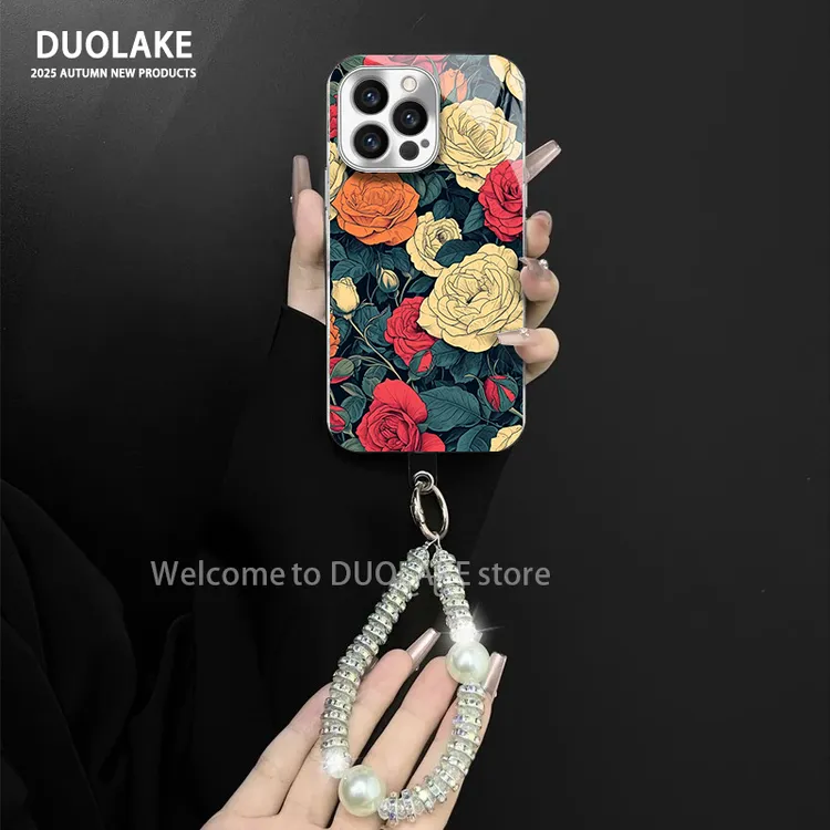 玫瑰花团适用苹果vivo华为oppo小米iPhone17电镀玻璃防摔手机壳潮