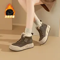 磨砂皮冬季休闲高帮鞋厚底平底秋冬短靴系带素面保暖运动时尚百搭