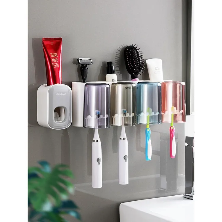 日本进口精工牙刷置物架刷牙杯套装壁挂式免打孔电动牙刷架情侣