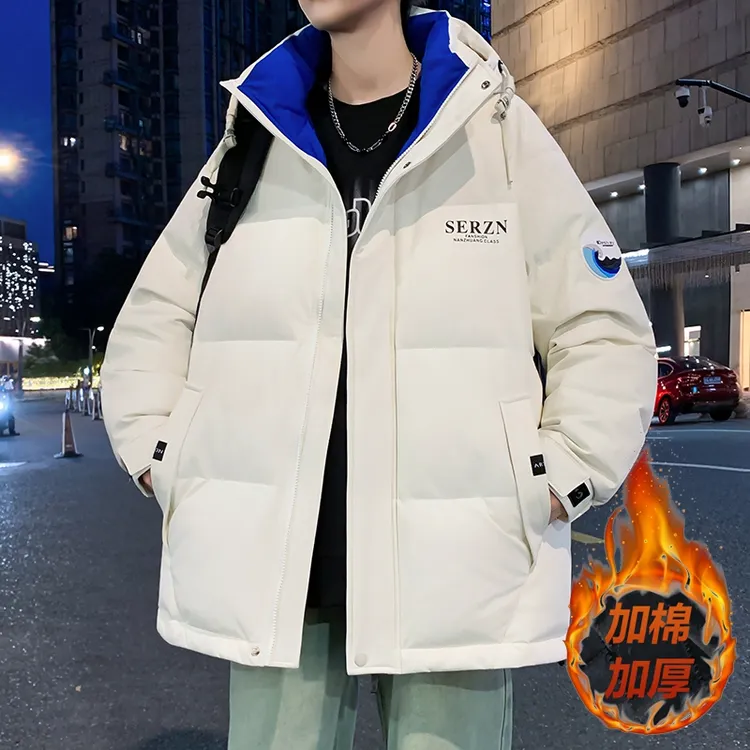 美式男生休闲帅气潮流印花连帽棉袄冬季新款加棉加厚保暖棉衣外套