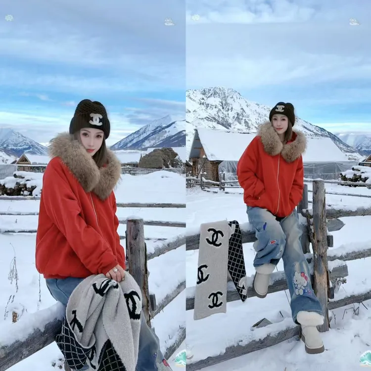 熙薇『篝火派对』2025冬季新款大毛领卫衣羽绒服H6835