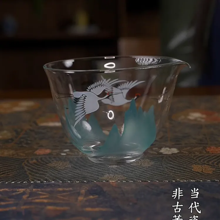 物肆青山仙鹤水滴形公道杯