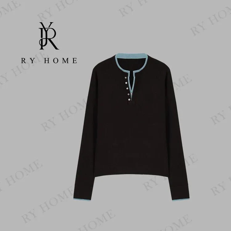 【容雨RYHOME】绵羊毛纯色圆领假两件长袖针织衫毛衣253M3088