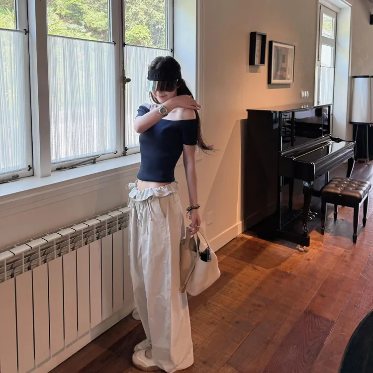 纯欲辣妹一字肩短袖上衣女夏季韩版修身显瘦露肩性感百搭短款T恤