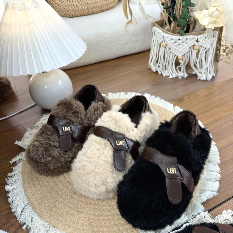 厚底毛毛鞋女外穿2025秋冬新款百搭一脚蹬豆豆鞋加绒乐福鞋棉鞋子