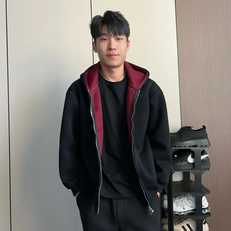 重磅920克拼色连帽男士卫衣秋季拼接保暖男装运动卫衣休闲百搭