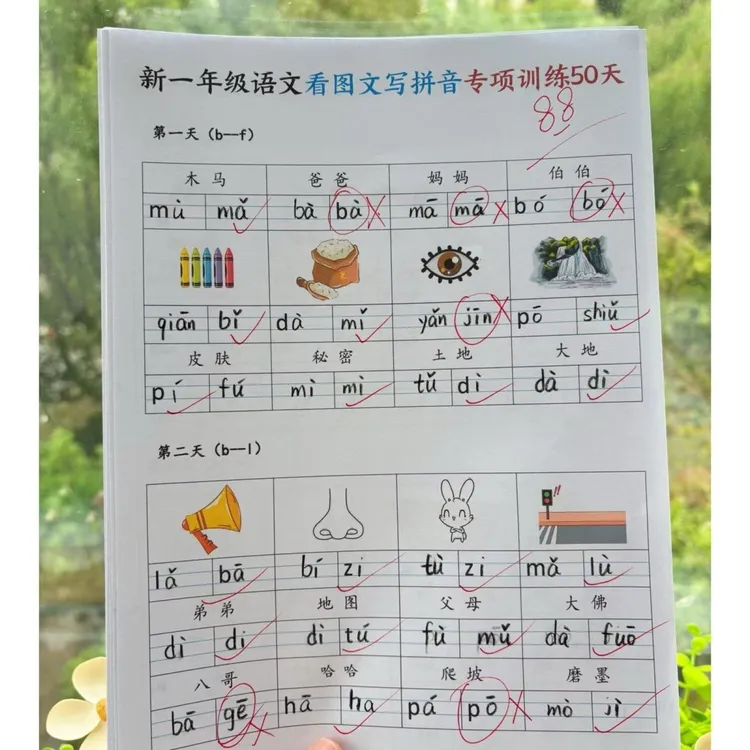 新一年级上册语文看图写拼音音节补充完整专项训练50天练习本