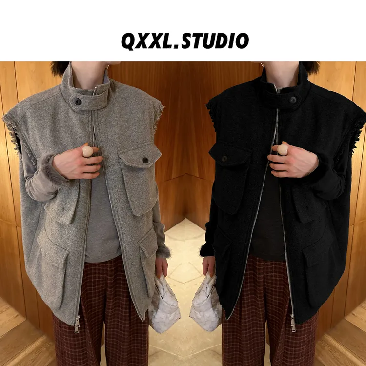 邱小小丽呀 冬季新款工装风90白鸭绒羽绒马甲多口袋立领显瘦外套