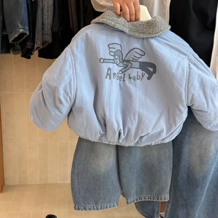 男童韩系加绒加厚棉服2025冬季新款儿童宝宝洋气卡通毛毛翻领外套