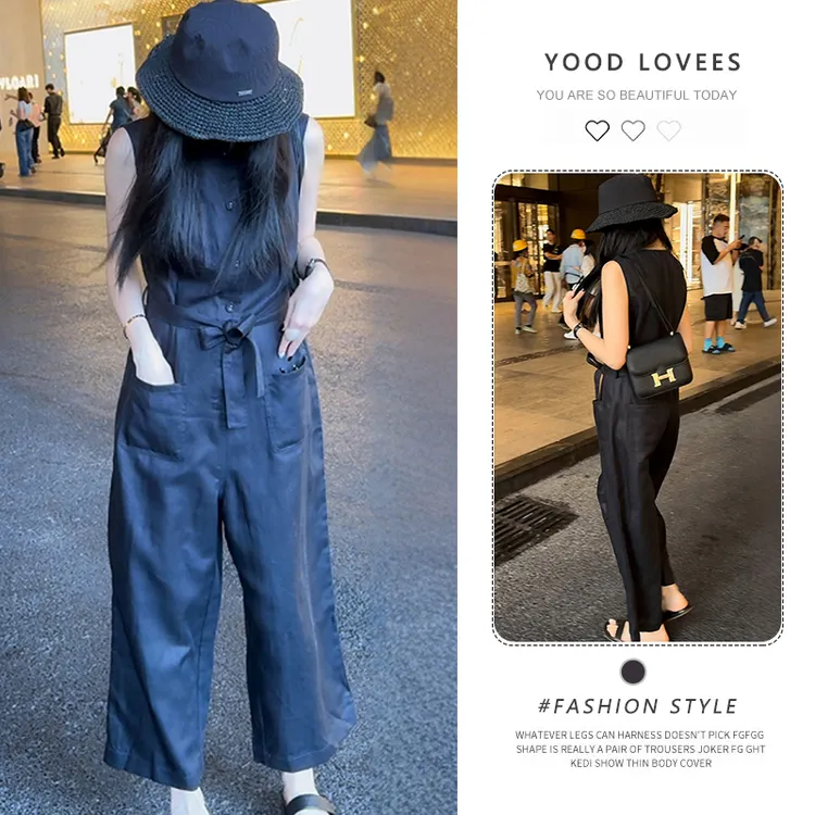夏季今年流行炸街网红气质女神范高端欧货洋气藏蓝色连体裤女休闲