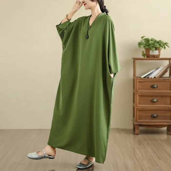 民族风妈妈装加肥秋季文艺大码慵懒风复古长袍子宽松遮肉连衣裙女