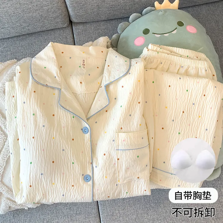 【带胸垫长袖】春秋季女睡衣女长袖长裤宽松可爱卡通大码家居服冬天