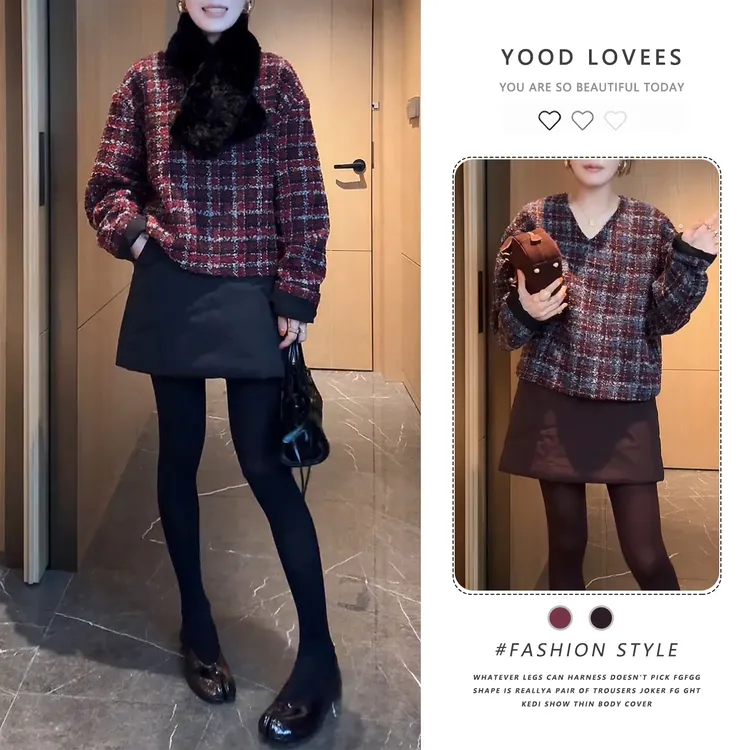 2025超火冬季整套韩系慵懒松弛感穿搭红色格纹上衣半身裙套装女