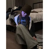 ONNI刺绣卫衣圆领磨毛中长款长袖百搭卡通字母T恤上衣休闲潮#7133